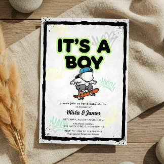 Baby on Board Skateboard Baby Shower party Invitat Inbjudningar