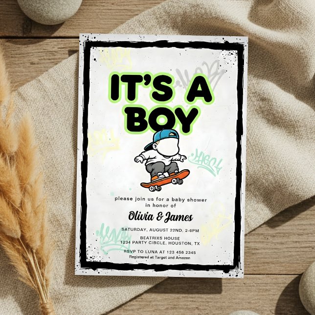 Baby on Board Skateboard Baby Shower party Invitat Inbjudningar (Skapare uppladdad)