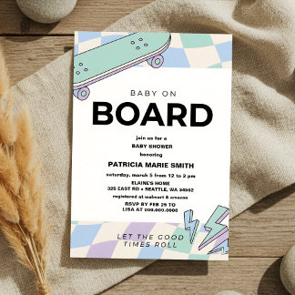 Baby on Board Skateboard Baby Shower party Invitat Inbjudningar