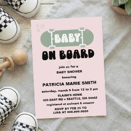 Baby on Board Skateboard Baby Shower party Invitat Inbjudningar