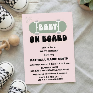 Baby on Board Skateboard Baby Shower party Invitat Inbjudningar