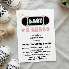 Baby on Board Skateboard Baby Shower party Invitat Inbjudningar