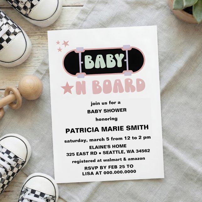 Baby on Board Skateboard Baby Shower party Invitat Inbjudningar (Skapare uppladdad)