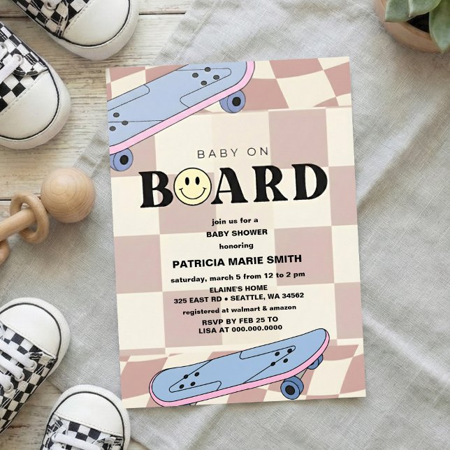 Baby on Board Skateboard Baby Shower party Invitat Inbjudningar (Skapare uppladdad)