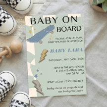 Baby on Board Skateboard Baby Shower party Invitat