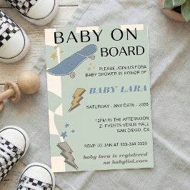 Baby on Board Skateboard Baby Shower party Invitat Inbjudningar