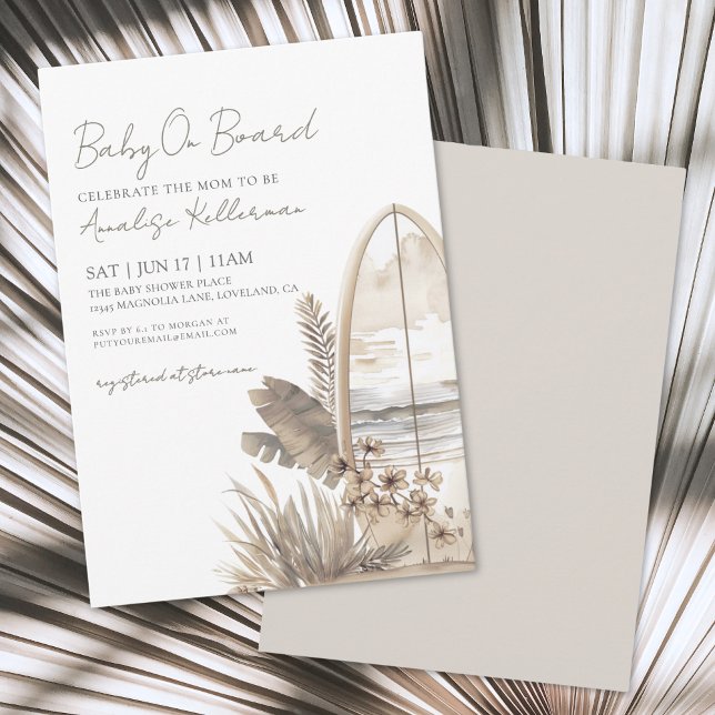 Baby On Board Sommar Boho Strand Babyfirande Inbjudningar (Baby On Board Summer Boho Beach Baby Shower Invitation)