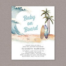 Baby On Board Strand Surf Baby Shower Inbjudan