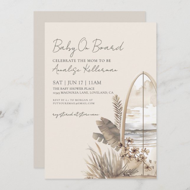 Baby On Board Summer Boho Beach Baby Shower Inbjudningar (Fram/baksida)