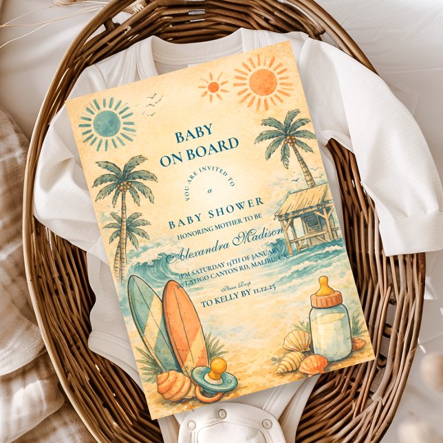 Baby On Board Surf Baby Shower Inbjudningar (Skapare uppladdad)