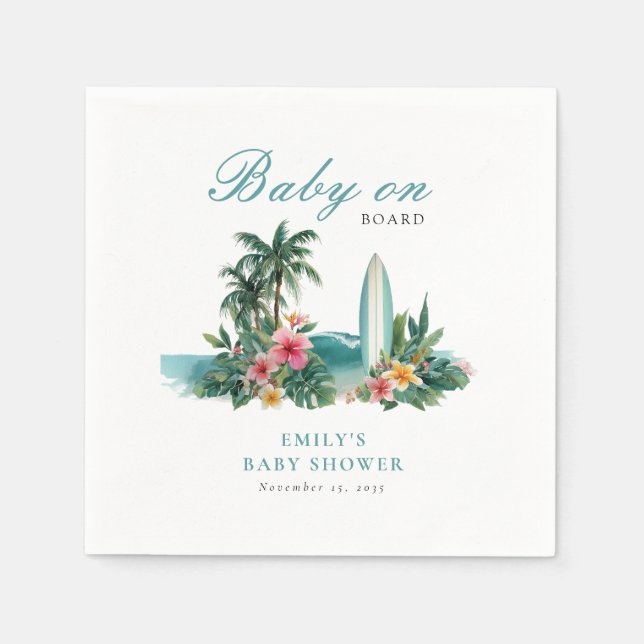 Baby On Board Surf Beach Baby Shower Pappersservett (Framsidan)