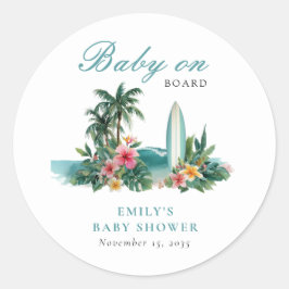 Baby On Board Surf Beach Baby Shower Runt Klistermärke