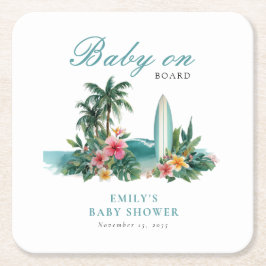 Baby On Board Surf Beach Baby Shower Underlägg Papper Kvadrat