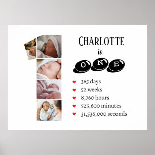 Baby One Year Photo Collage Nursery Wall Art Poster