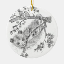 Baby Opossum Holds på Träd Grenar Julgransprydnad Keramik