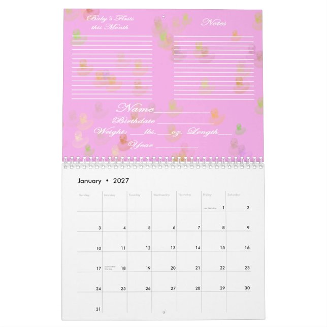 Baby öppen kalender för första år (Jan 2027)
