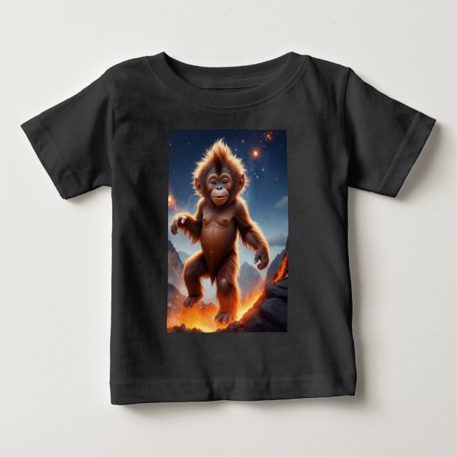 Baby Orangutan och Volcano T Shirt (Framsida)
