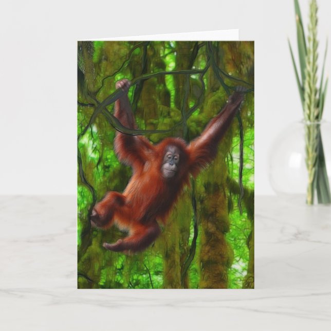 Baby Orangutan & Rainforest Primate Art Gift Tack Kort (Framsida)