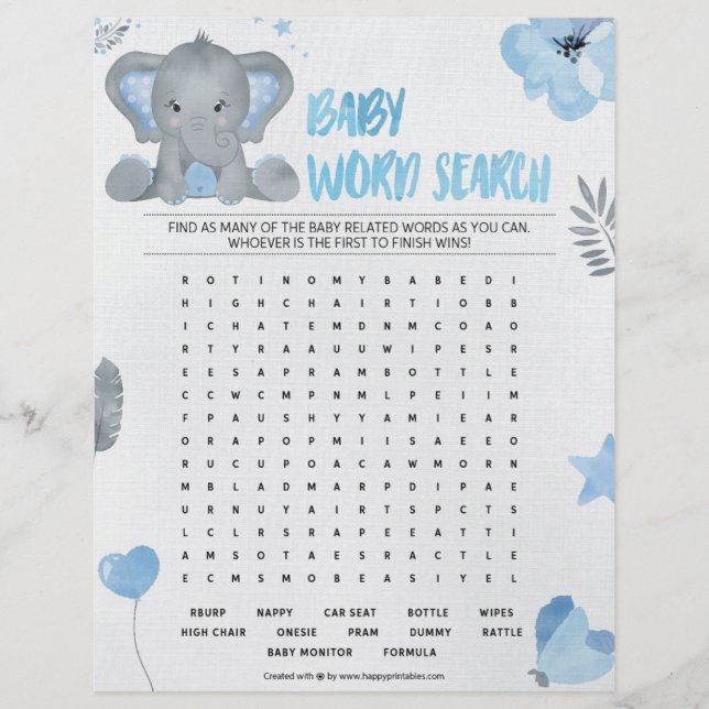 Baby Ord Search [Baby Elephant [Blue] Brevhuvud (Framsida)