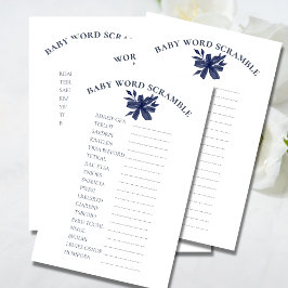 Baby Ord Skramble Watercolor Navy Blue Blommigt