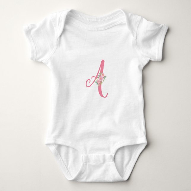 Baby-organet Kostym Rosa Brev A och Blommigt Monog T Shirt (Framsida)