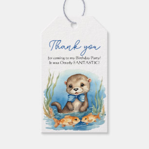 Baby Otter Boy Birthday Tack Presentetikett
