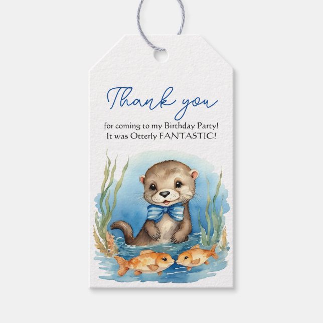 Baby Otter Boy Birthday Tack Presentetikett (Framsidan)