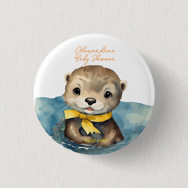 Baby Otter Gender Neutral Baby Shower Knapp (Framsida)