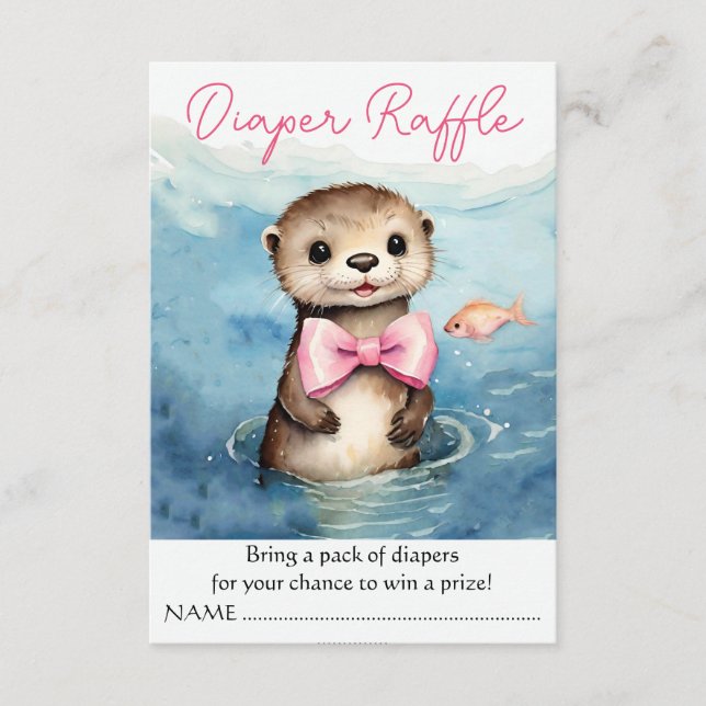 Baby Otter Girl Baby Shower Raffle Tilläggskort (Framsida)
