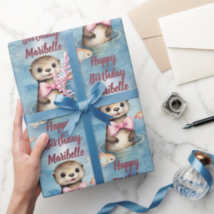 Baby Otter Girl Personlig Birthday Presentpapper