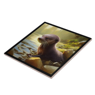 Baby Otter Wildlife Porträtt Kakelplatta