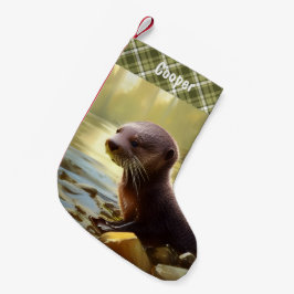 Baby Otter Wildlife Porträtt Personlig Liten Julstrumpa