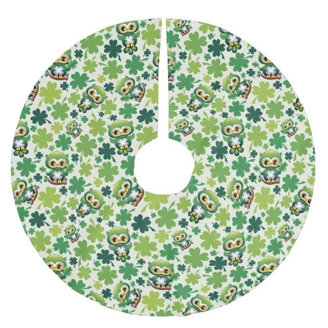 Baby Owl Cute St Patrick Cartoon Julgransmatta Borstad Polyester (Framsidan)