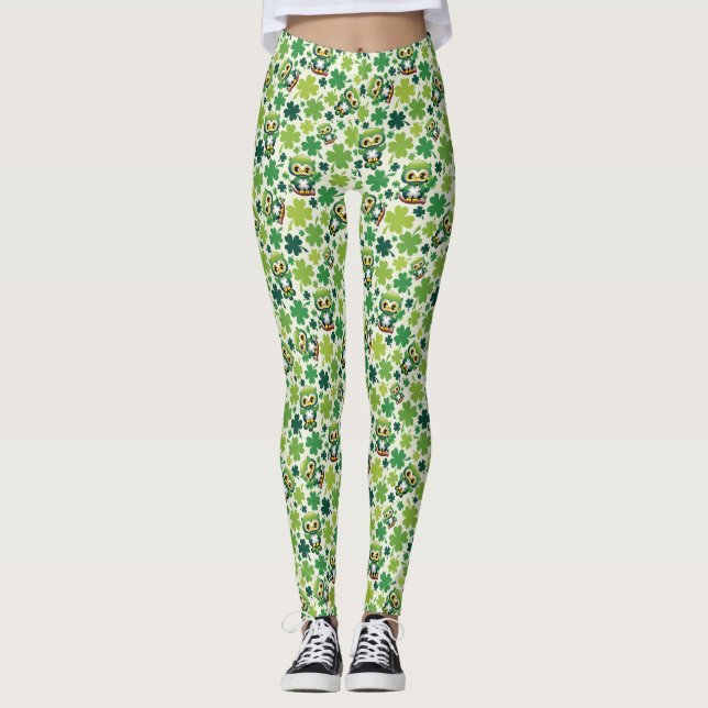 Baby Owl Cute St Patrick Cartoon Leggings (Framsida)