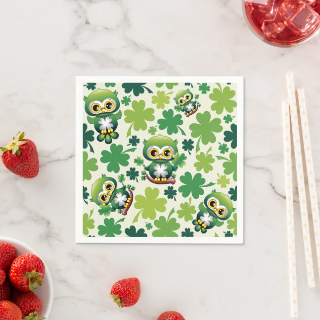 Baby Owl Cute St Patrick Cartoon Pappersservett (Insitu)
