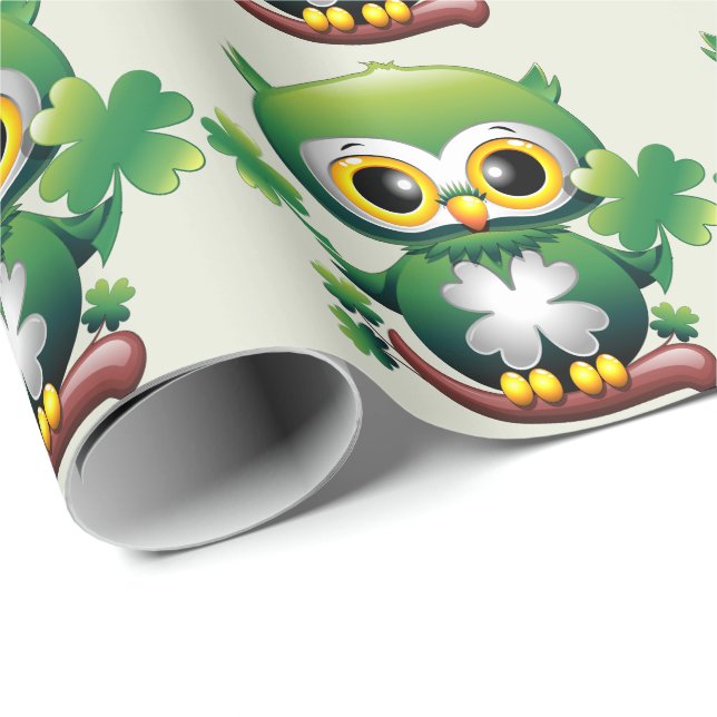 Baby Owl Cute St Patrick Cartoon Presentpapper (Rullad Hörn)