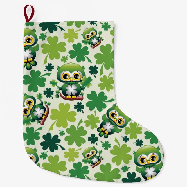 Baby Owl Cute St Patrick Cartoon Stor Julstrumpa (Framsidan)