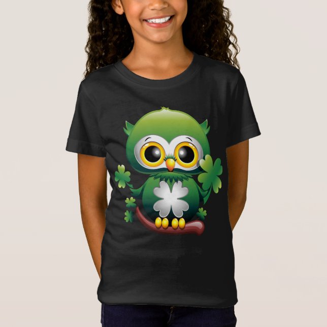Baby Owl Cute St Patrick Cartoon T Shirt (Framsida)