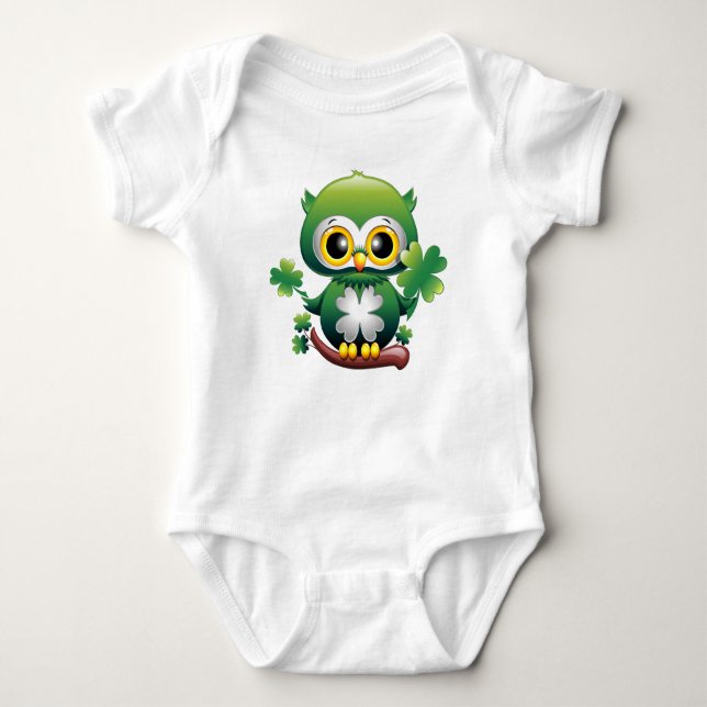 Baby Owl Cute St Patrick Cartoon T Shirt (Framsida)