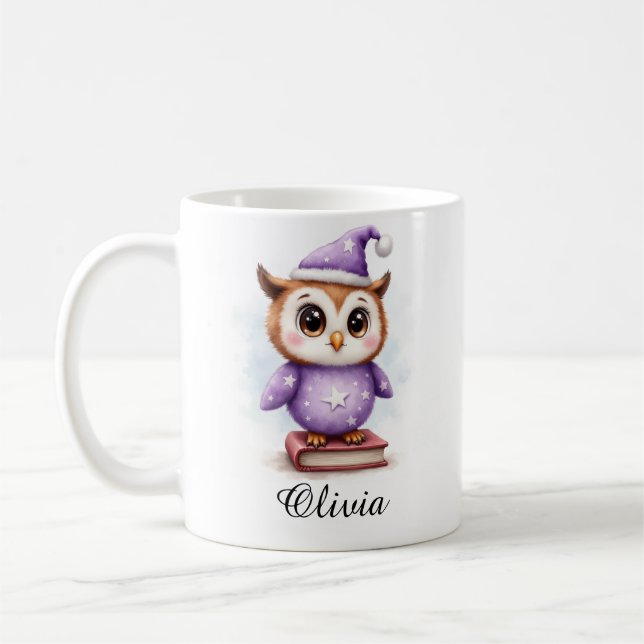 Baby Owl in Pajamas Custom Name Mug Kaffemugg (Vänster)