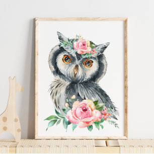 Baby Owl Woodland Animal Nursery   Söt Väggutsmyck Poster