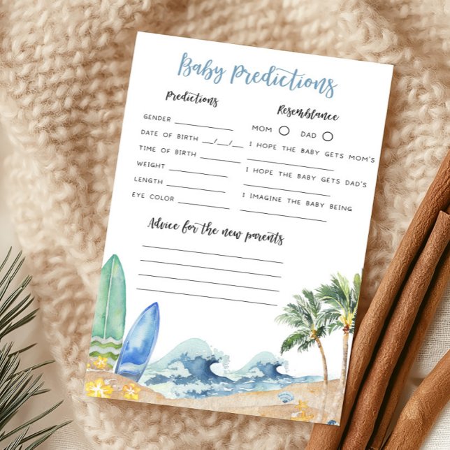 Baby på babyskor Baby Predictions-spel för babysko (Surfing Summer Boy Baby Shower Baby Predictions Game)