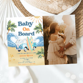 Baby på bockfoto med Surfa Beach Baby Shower Photo Inbjudningar