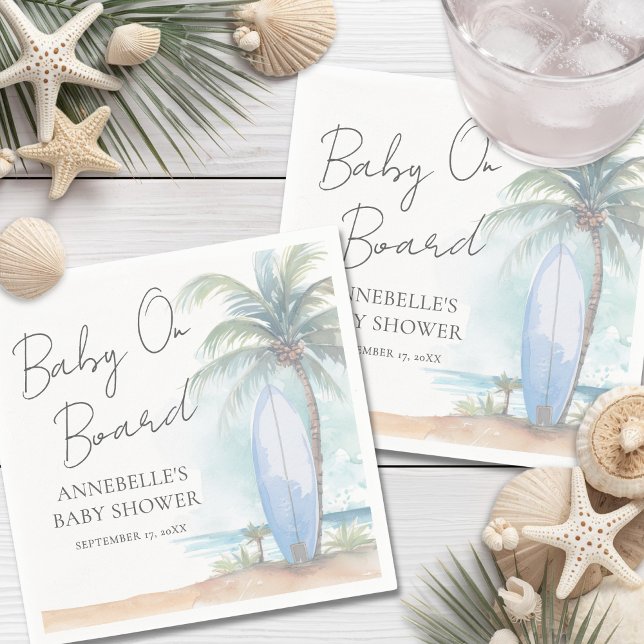 Baby På Bordet Strand Baby Shower Pappersservett (Baby On Board Beach Baby Shower Napkins)