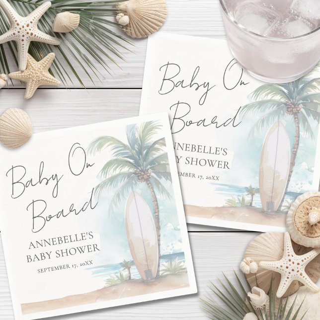 Baby På Bordet Strand Baby Shower Pappersservett (Baby On Board Beach Baby Shower Napkins)