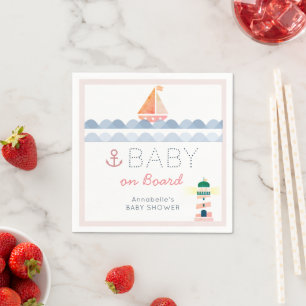 Baby på däck nautisk rosa flicka baby shower pappersservett
