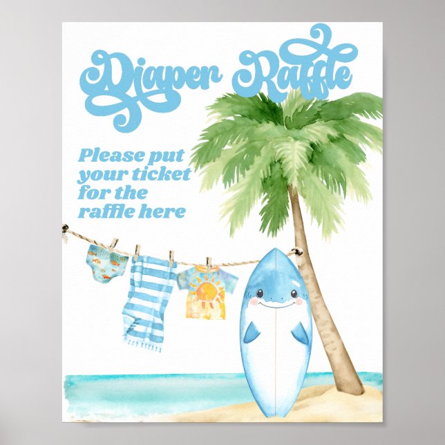 Baby på dagstidningen Surfing Boy Shower Diaper Poster (Framsidan)