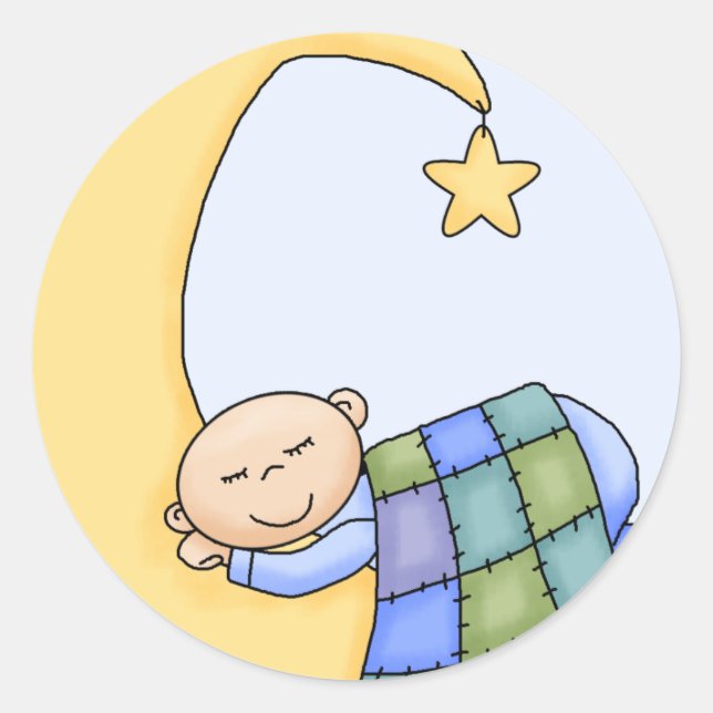 Baby på Måne-stickers Runt Klistermärke (Framsida)