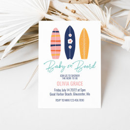 Baby på Rosa Surfboard Baby Shower Inbjudningar