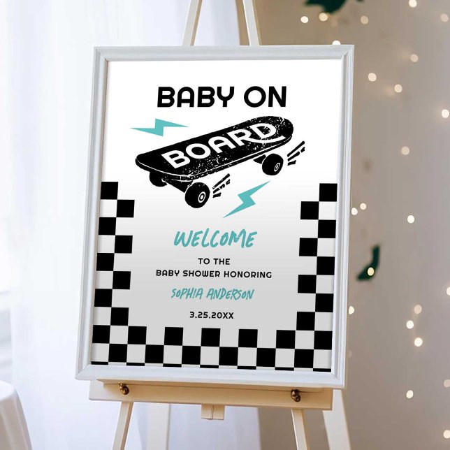 Baby på Skateboard Baby Shower Välkomstskylt Poster (Skapare uppladdad)